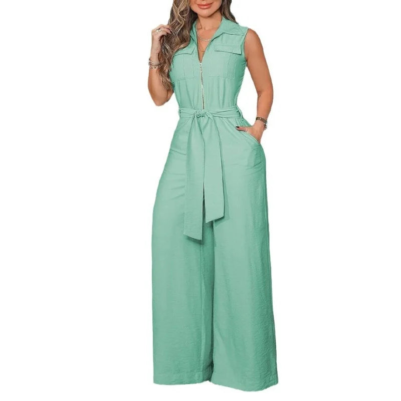 Zipper Strap Wide Leg Jumpsuit