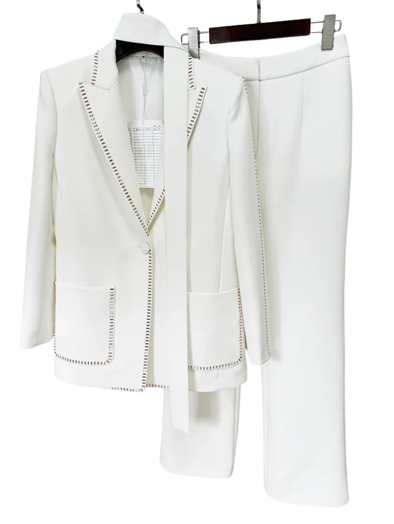 Beading Belted Single Button Blazer Pants Set