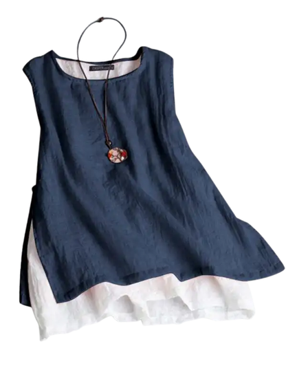 Double Layer Tunics Side Slit Blouse