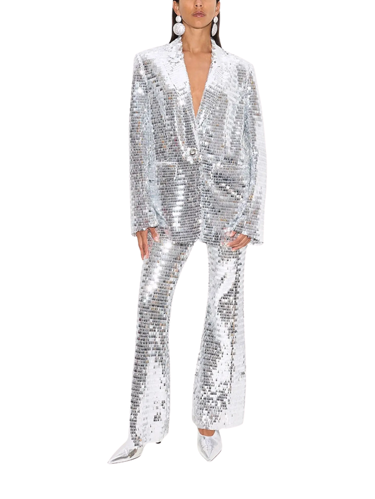 Mesh Sequined Blazer  Pants Set