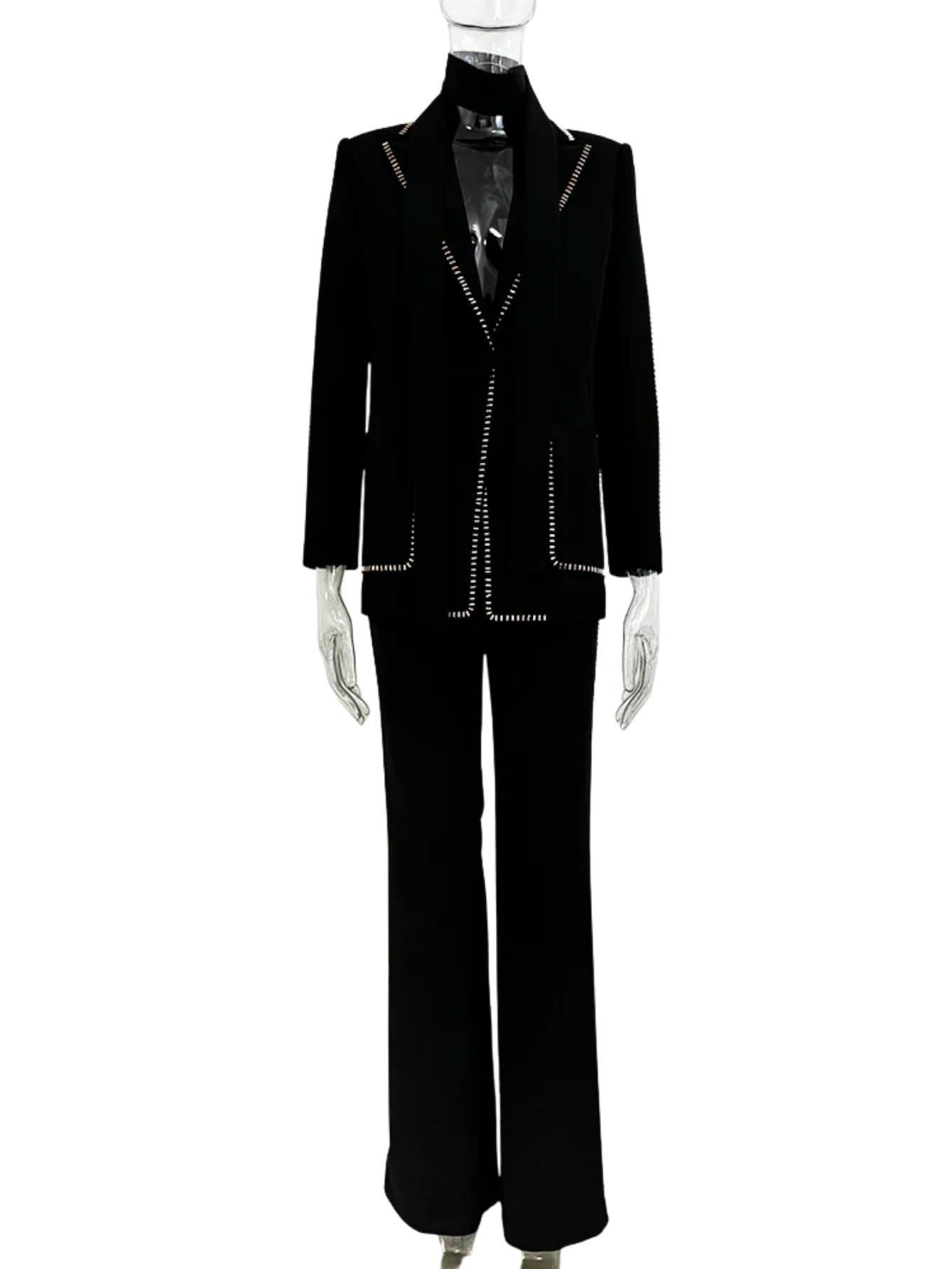 Beading Belted Single Button Blazer Pants Set