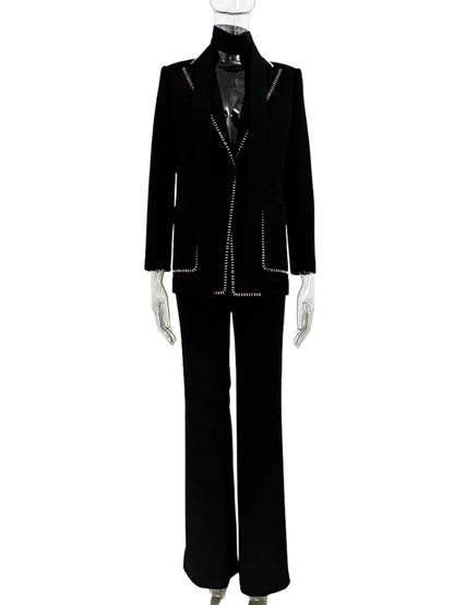 Beading Belted Single Button Blazer Pants Set