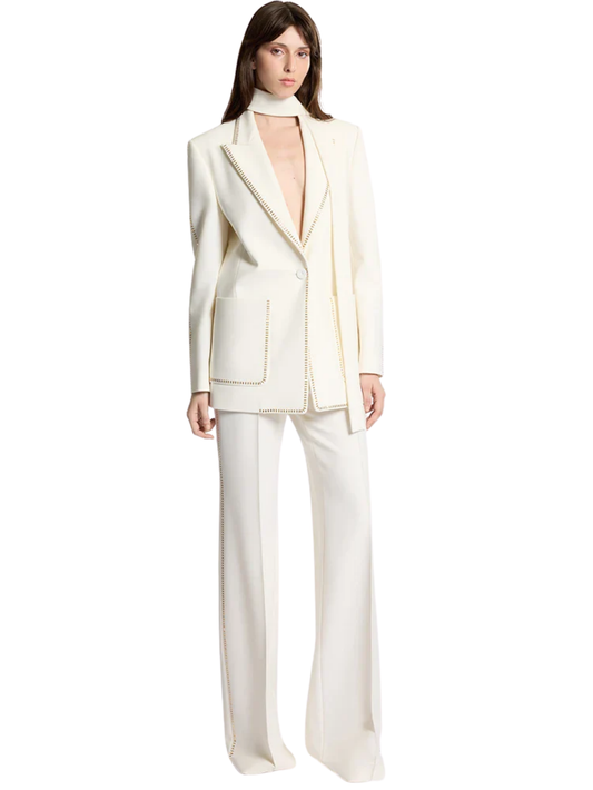 Beading Belted Single Button Blazer Pants Set