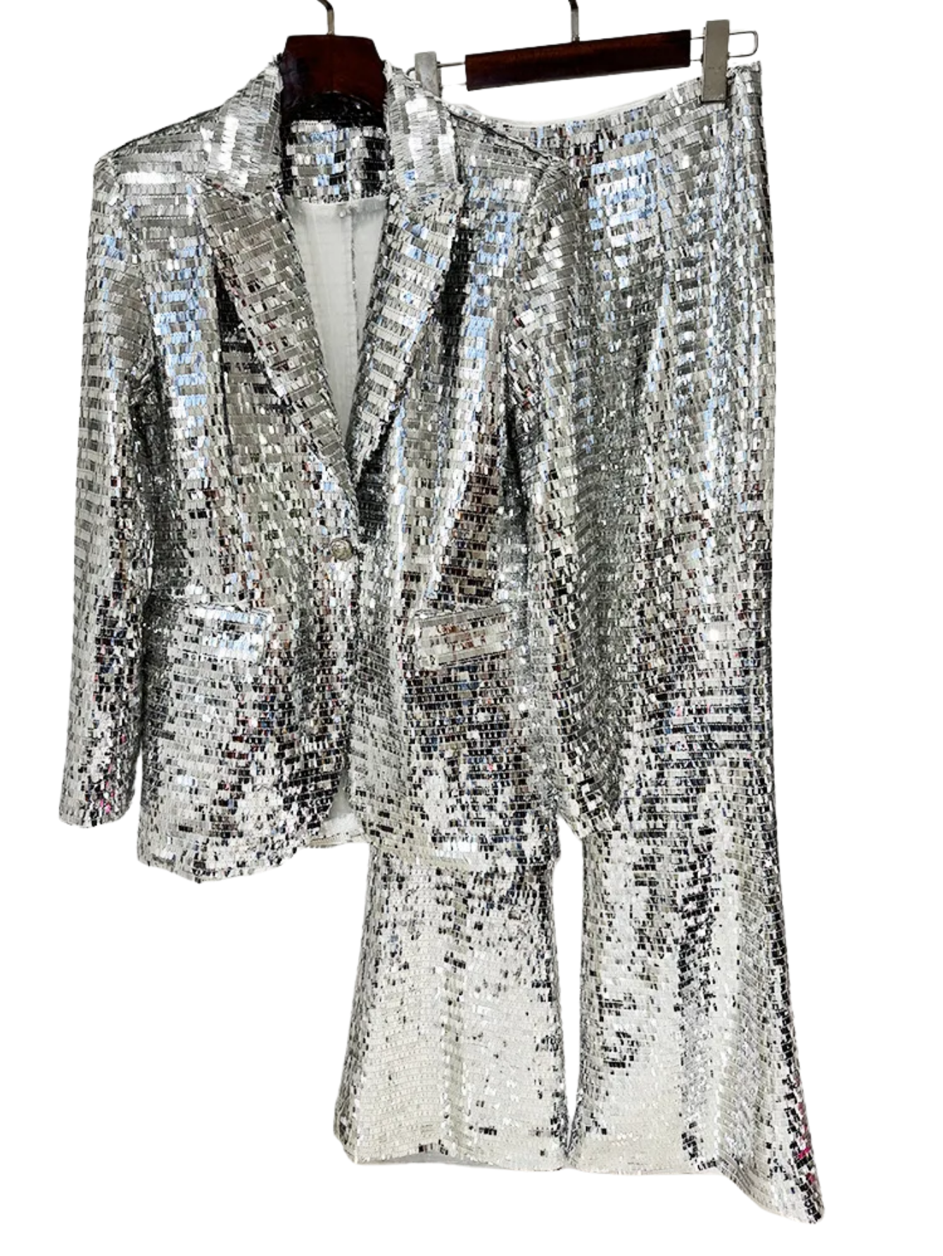 Mesh Sequined Blazer  Pants Set