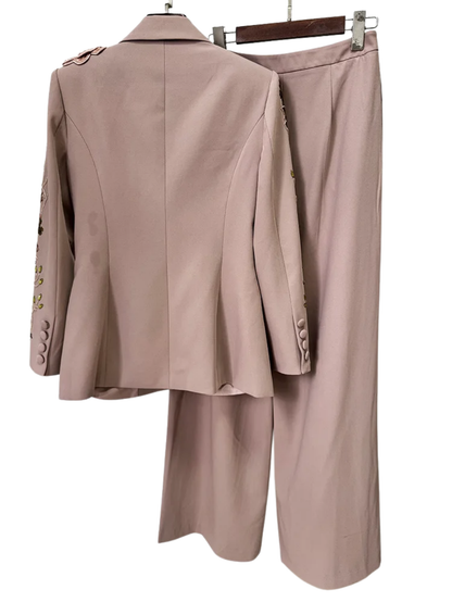 Flowers Beaded Blazer Wide Leg Pants Set