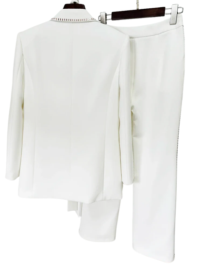 Beading Belted Single Button Blazer Pants Set