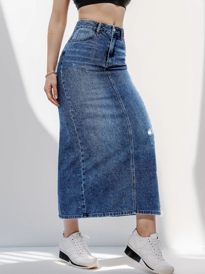 Ripped Denim Skirt