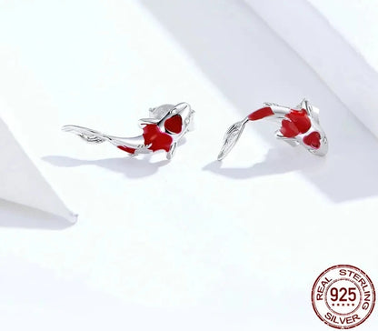 Fish Red Enamel Stud Earrings