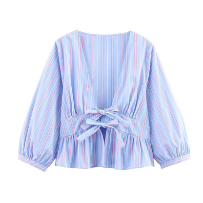 Bow Striped Blouses Vintage