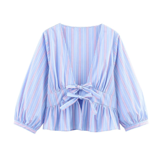 Bow Striped Blouses Vintage