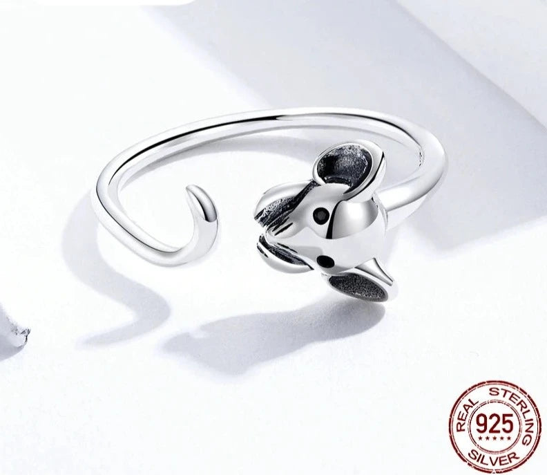 Silver Mouse Animal Adjustable Ring