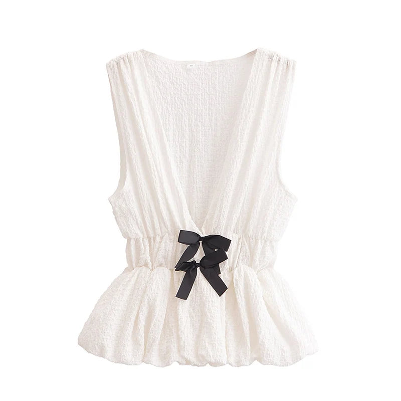 Bowknot Bubble Top Retro Vest