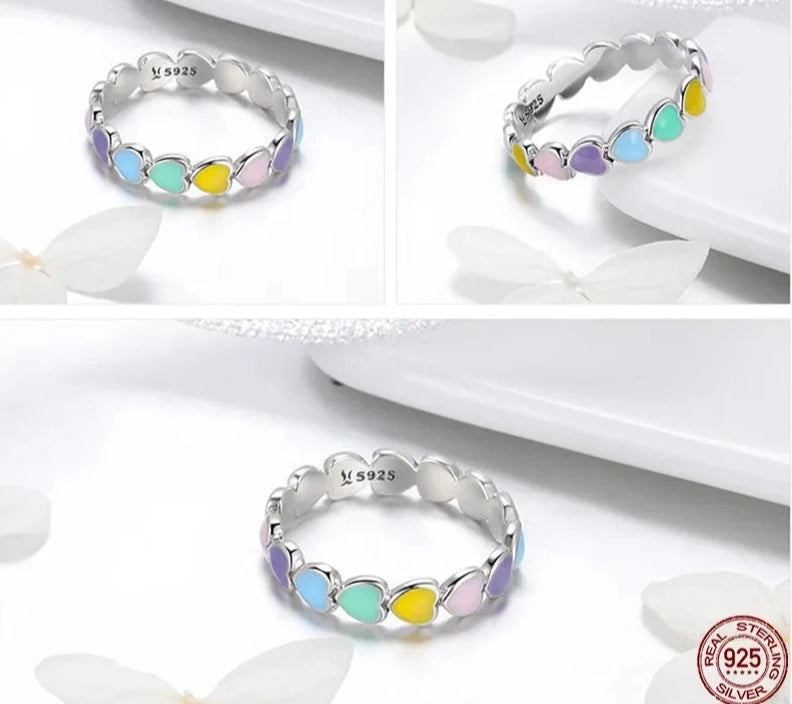 Rainbow Heart-Shape Silver Ring