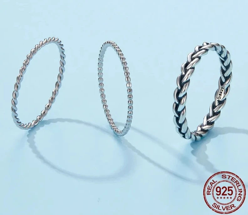 Silver Twisted Eternity Band Stackable Rings