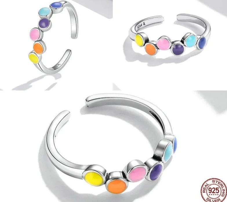 Rainbow Heart-Shape Silver Ring