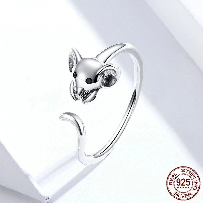 Silver Mouse Animal Adjustable Ring