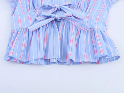 Bow Striped Blouses Vintage