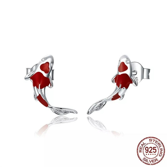 Fish Red Enamel Stud Earrings