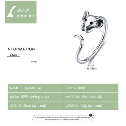 Silver Mouse Animal Adjustable Ring