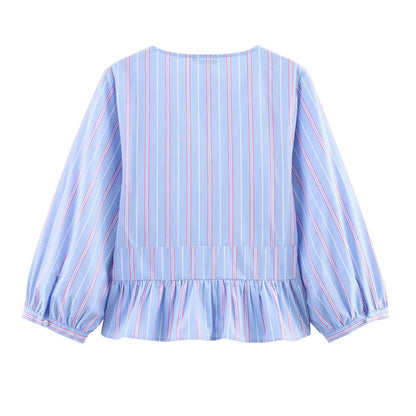 Bow Striped Blouses Vintage
