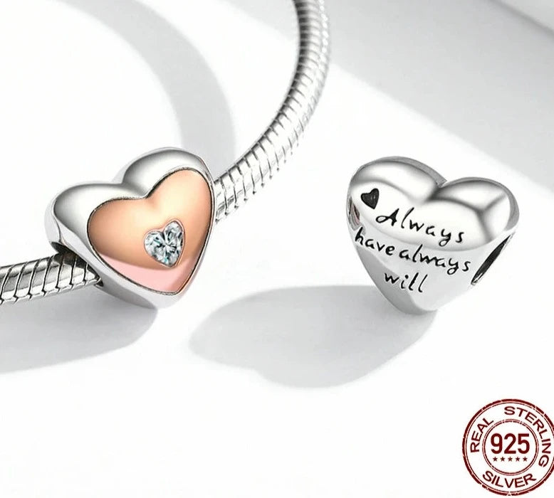 Silver Heart-shape Charm Beads