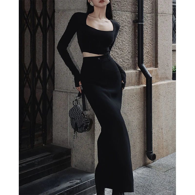 Elegant Slit Midi Skirt