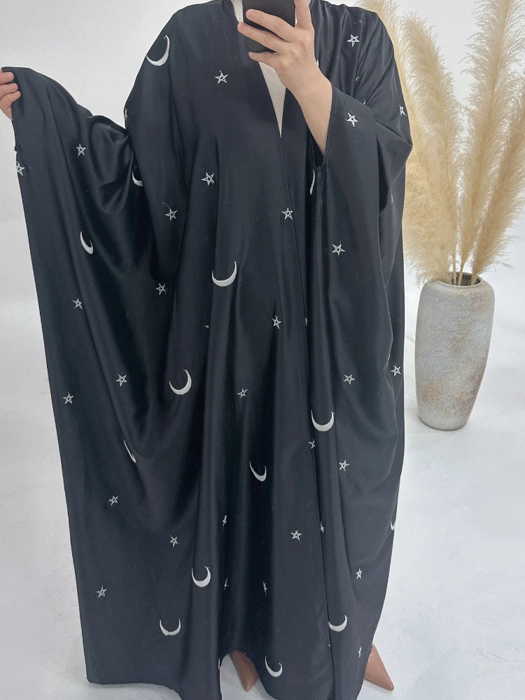 Moon Embroidery Satin Abaya