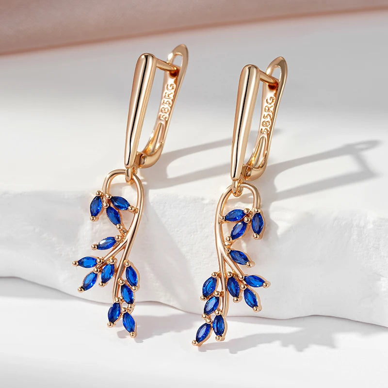 Blue Natural Zircon Leaf Shape Earring