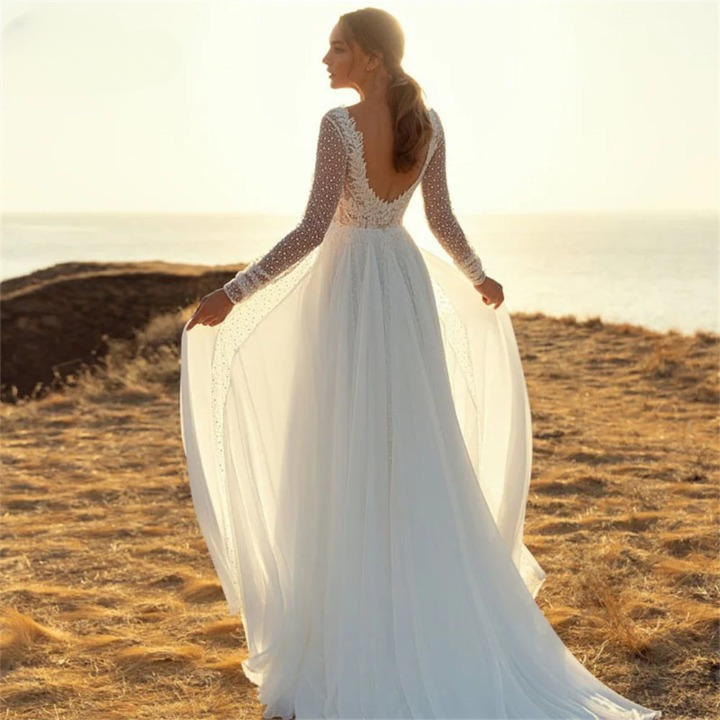 Chiffon Wedding Dress Long Sleeves