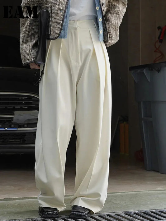 Apricot Pleated Wide Leg Long  Pants