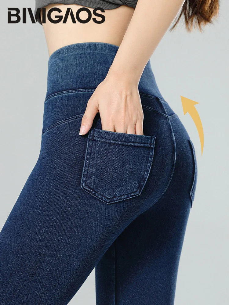 BIVIGAOS Jean Legging Yoga Fitness Leggings Women High Waist Pocket Butt Lifter Slim Skinny Jeans Tight Stretch Jeggings