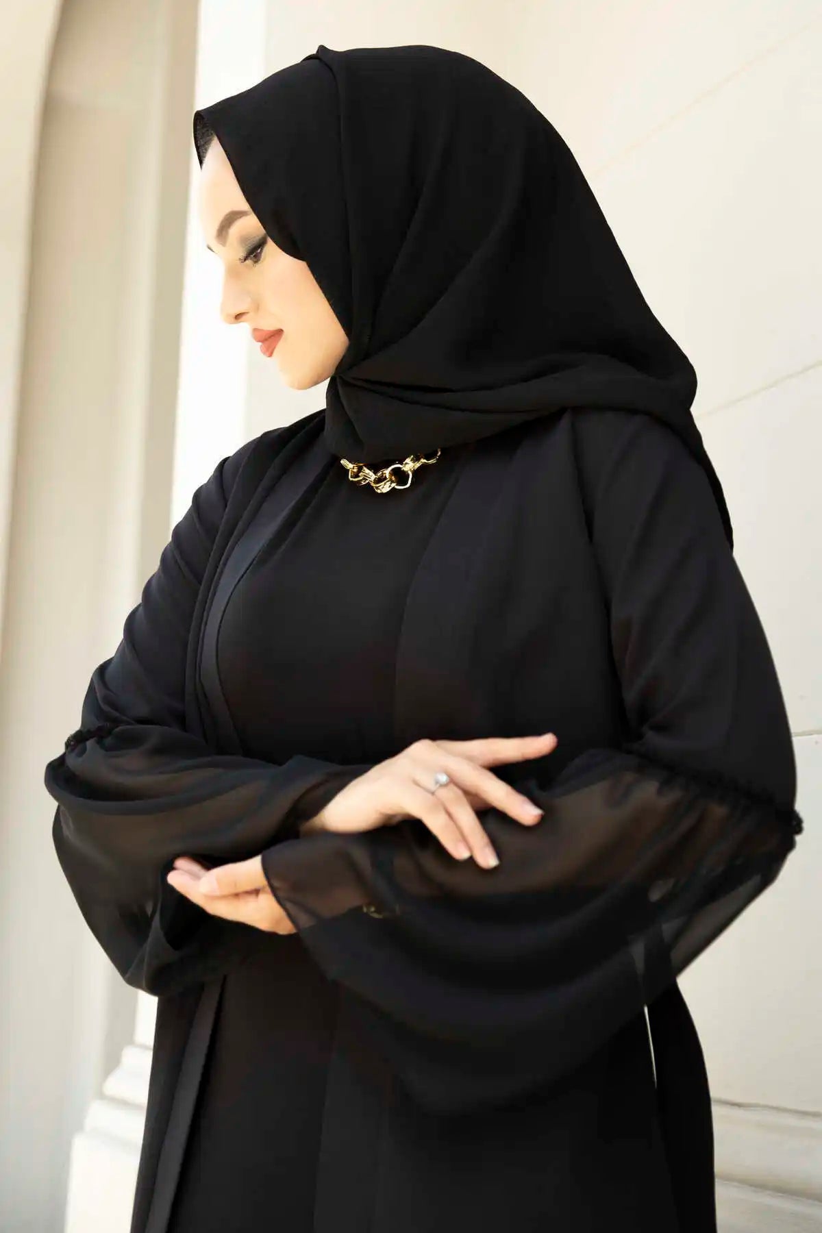 Skirt Chiffon Detaylı Abaya Black