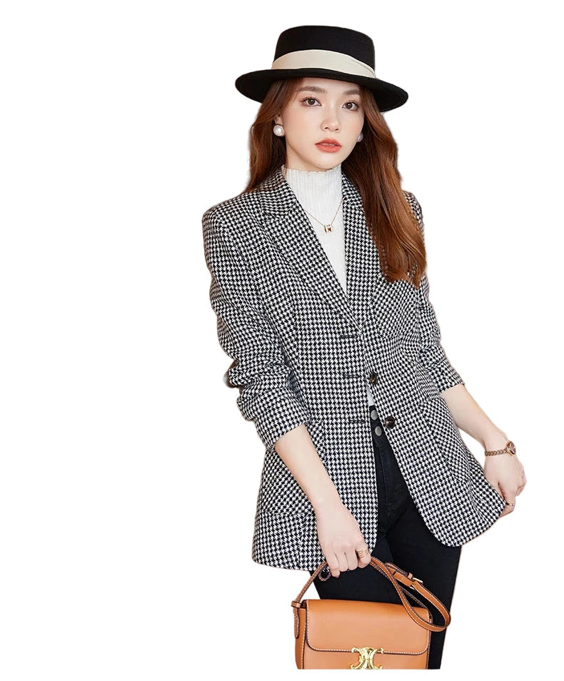 Plaid Blazer Tempeament Wool