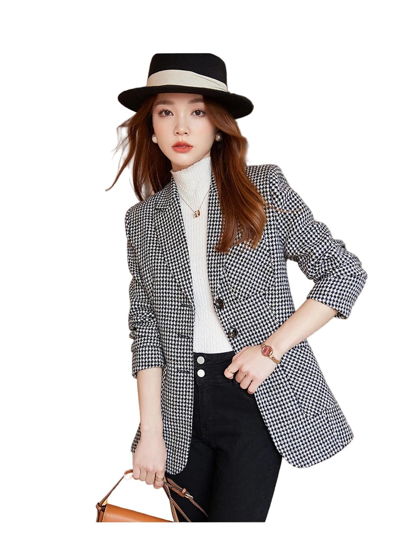 Plaid Blazer Tempeament Wool