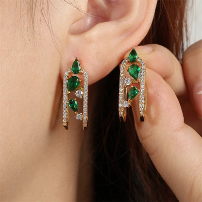 Green Zircon U Shaped Stud Earring