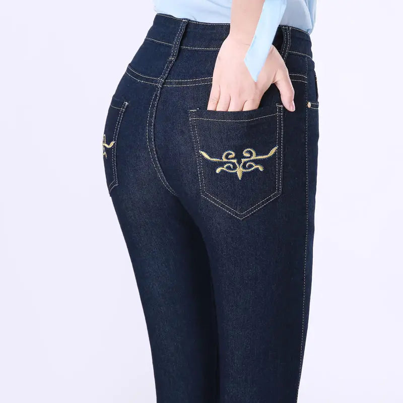 Oversize 36 Spring Summer Mom Jeans Vintage High Waist Women Denim Pants Elegant Skinny Straight Vaqueros Embroidered Pantalones