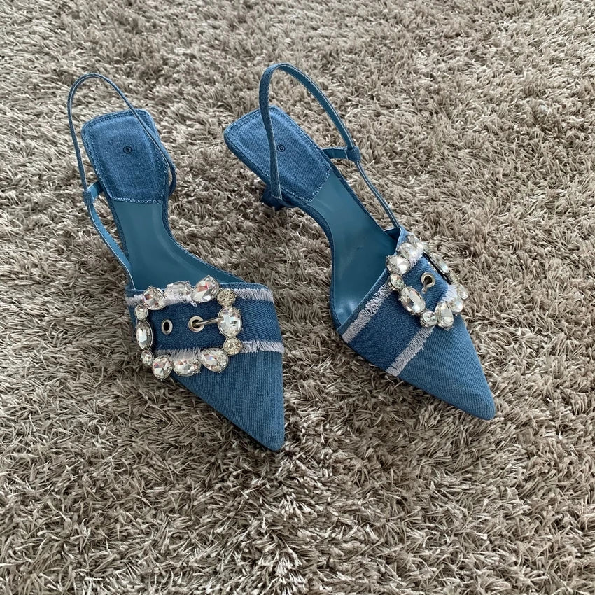 Denim Rhinestone Glitter  Heels