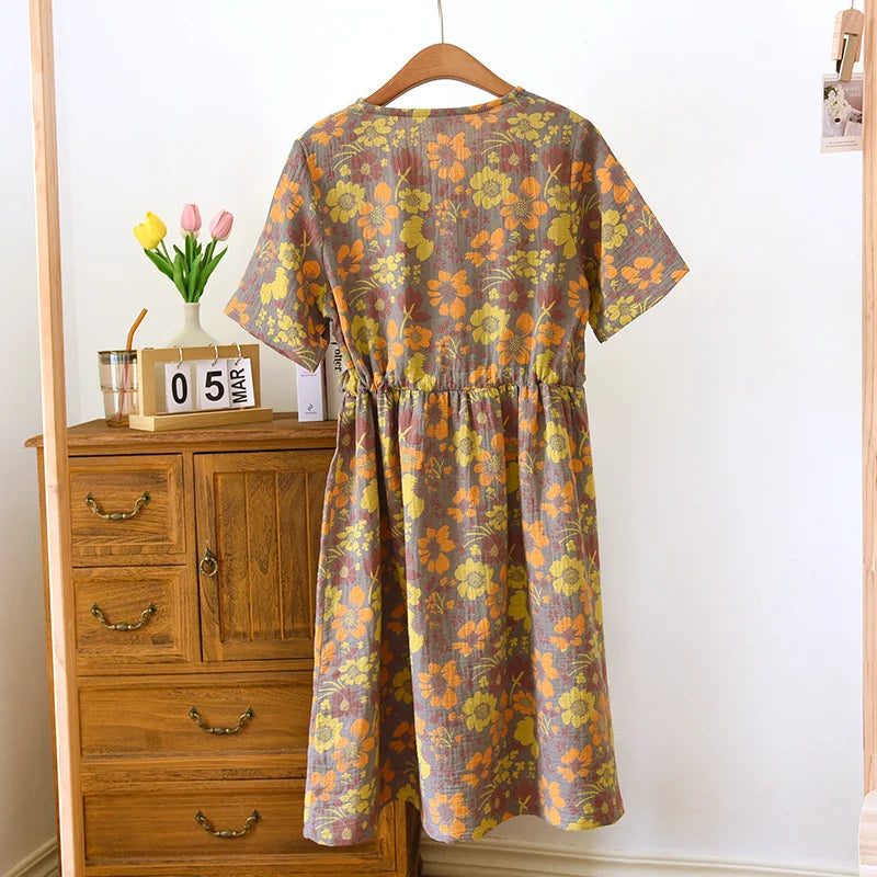 Flower Loose Size 100% Cotton Short Sleeve