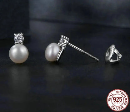 Silver Freshwater Pearl Stud Earrings