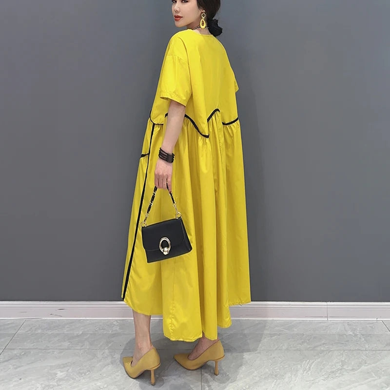 Casual Yellow Black Long Dress