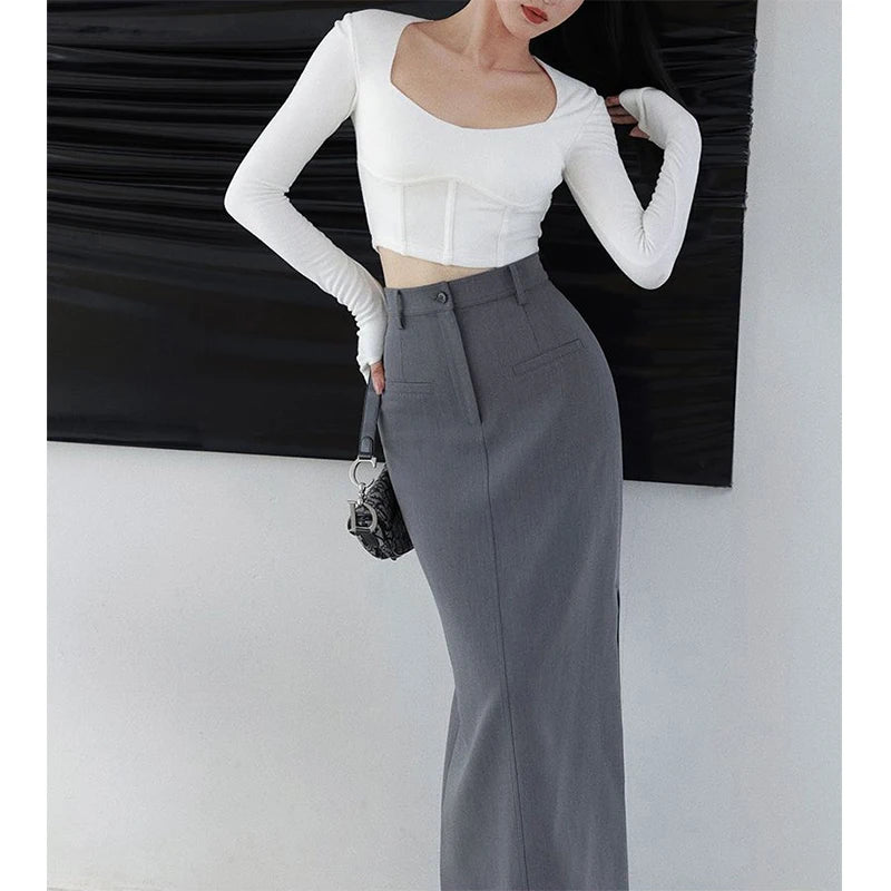 Elegant Slit Midi Skirt