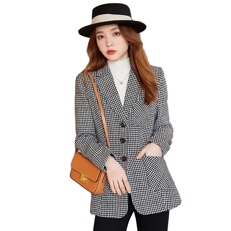 Plaid Blazer Tempeament Wool