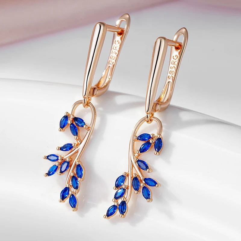 Blue Natural Zircon Leaf Shape Earring