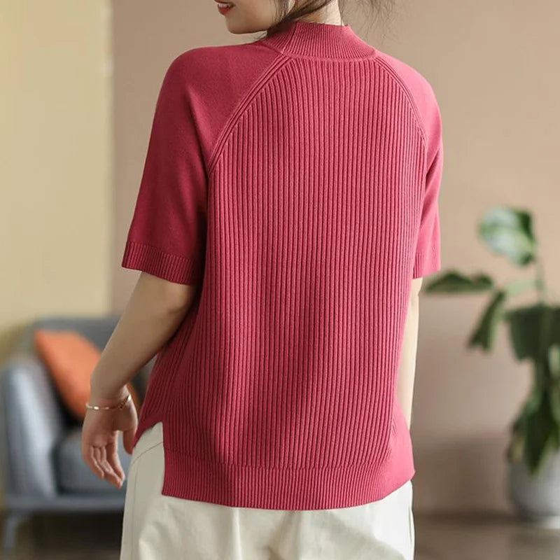 Solid Color Half High Collar Pullover