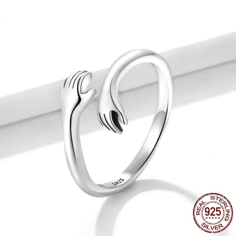 Silver Hug Warmth and Love Hand Adjustable Ring