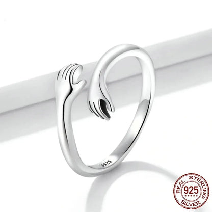 Silver Hug Warmth and Love Hand Adjustable Ring