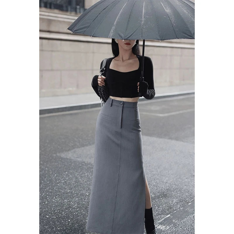 Elegant Slit Midi Skirt