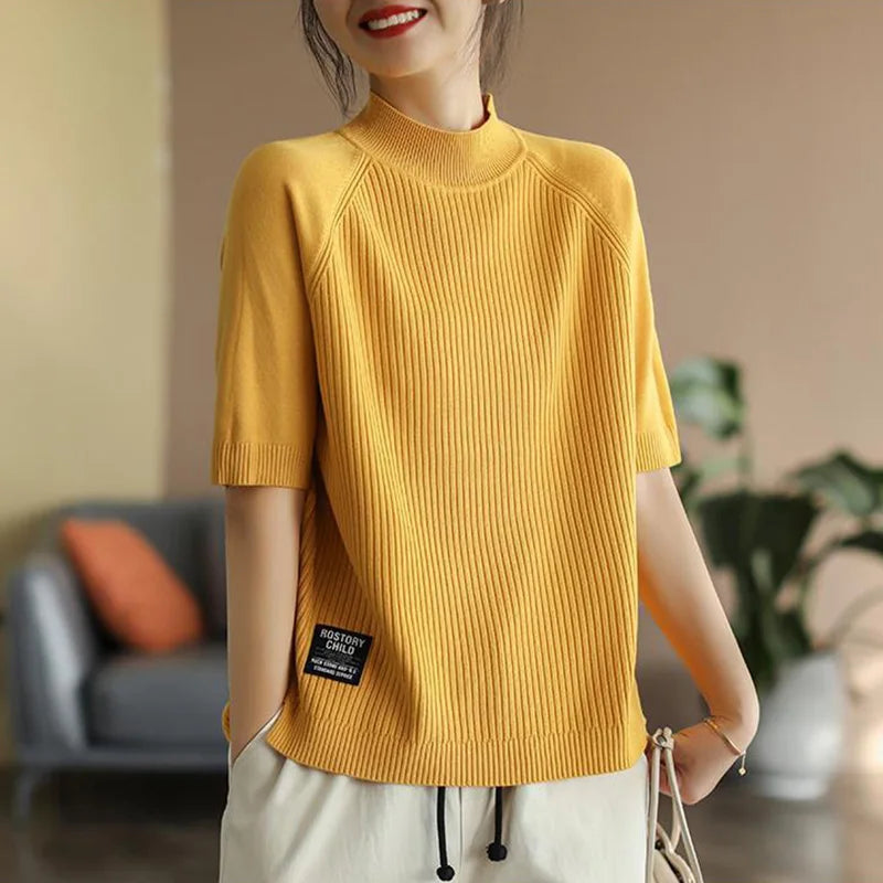 Solid Color Half High Collar Pullover