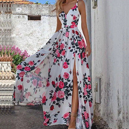 Fashionable V-Neck Printed Dress