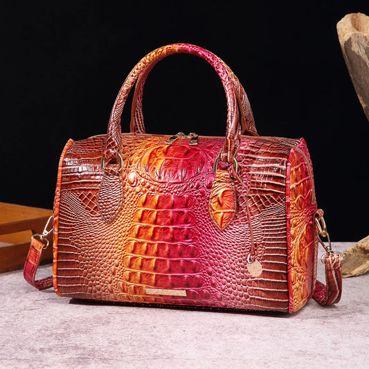 Ombre Crocodile Embossed Boston Handbag